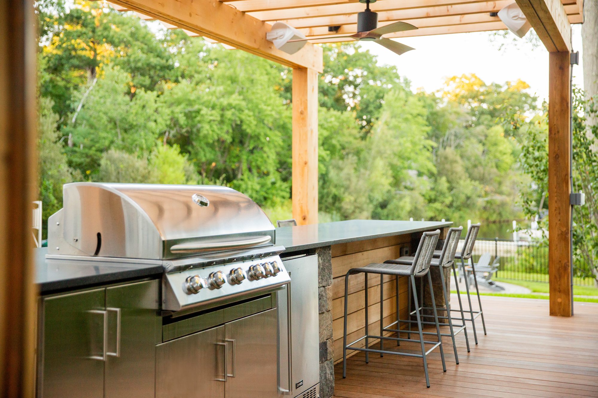 Sharon Landscape — outdoor kitchen with stainless grill and concrete bar