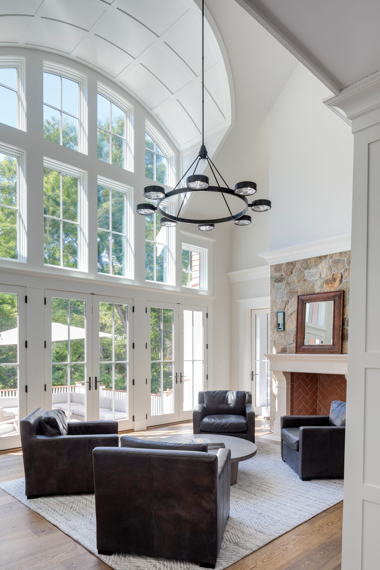Weston Residence — great room window wall and stone fireplace