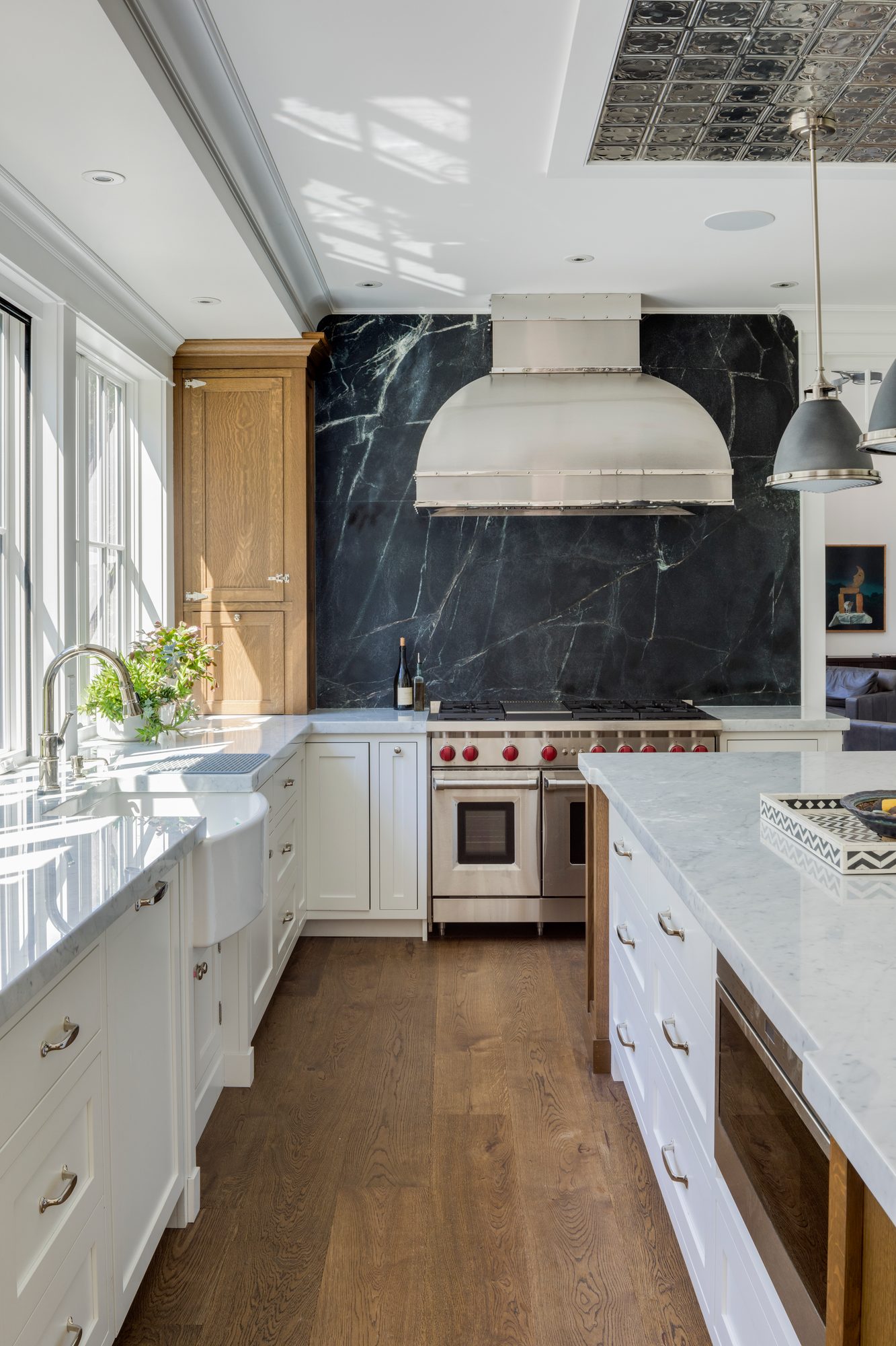 Weston Residence — kitchen detail with soapstone backsplash and range